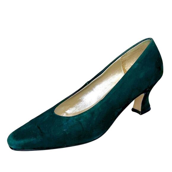 VINTAGE Emerald Green Regency Court Shoe Kitten Block Pump 7.5 Fairy Cottagecore - Picture 3 of 11